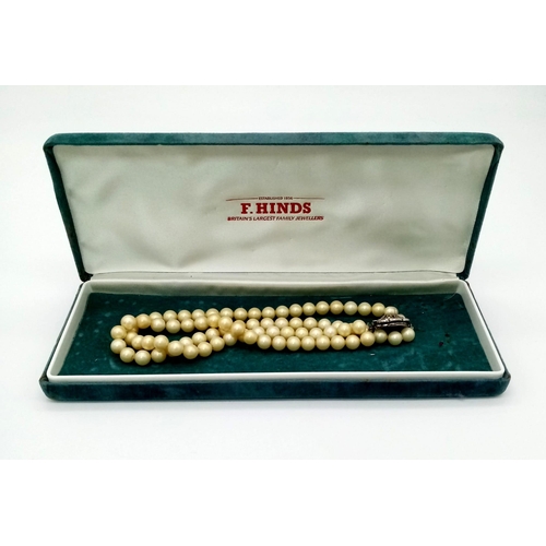 684 - Vintage 1966/67 Fully Hallmarked London Silver Stone Set Double String Pearl Necklace 34cm Length