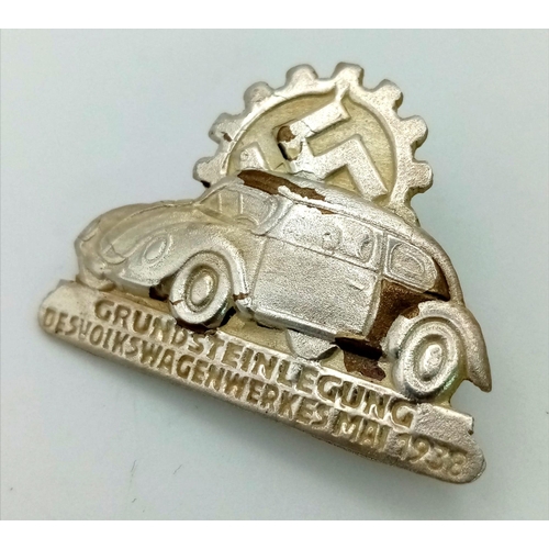 805 - A 3rd Reich 1938 Fallsieben Volkswagon Factory Corner Stone Laying Ceremony Fund Raising Tinnie.