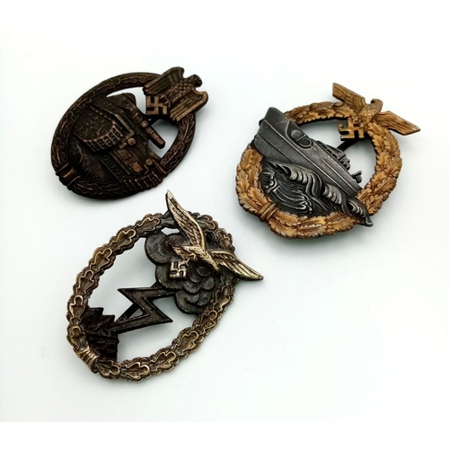 868 - 3 x Museum Quality Replica 3rd Reich Badges. Good space fillers or for re-enactors.