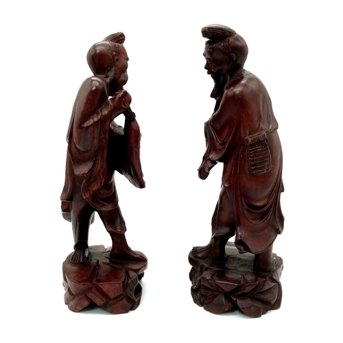 941 - A Vintage or Antique Pair of Carved Wooden Oriental Fisherman Figures 20cm Tall