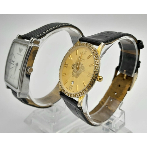 1377 - 2 Gents fashion watches: An Emporio Armani watch and a Versace watch.