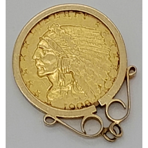 30 - A 22k (900) Gold 1908 USA Two and a Half Dollar Coin in a 9K Gold Setting. 5.13g total weight. Pleas... 