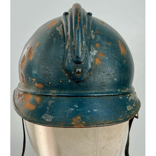 349 - A WW1 French 1915 Mle Casque Adriane Helmet. Badged to the Infantry. Original Paint & Liner.