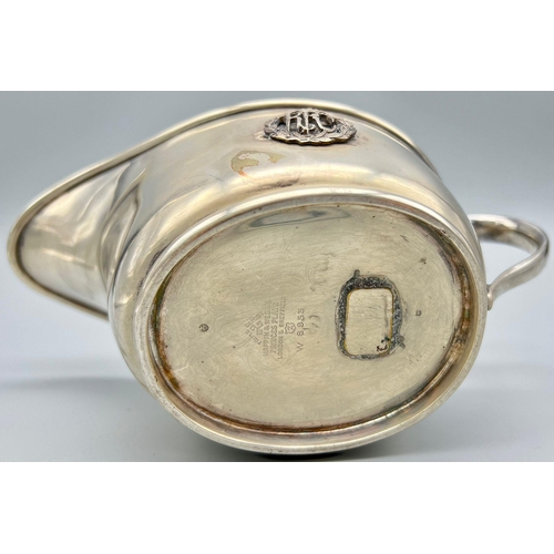 404 - A WW1 British Royal Flying Corps Silver Plated Gravy Boat with Sterling Silver Badge.