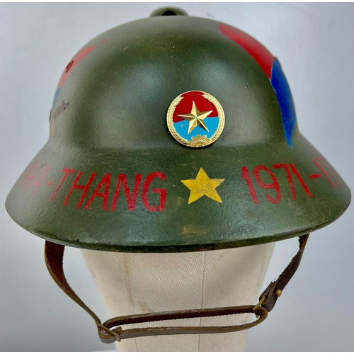 411 - A Vietnam War Era Vietcong Memorial Officers Hand Painted Fibre Helmet.