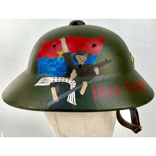 411 - A Vietnam War Era Vietcong Memorial Officers Hand Painted Fibre Helmet.