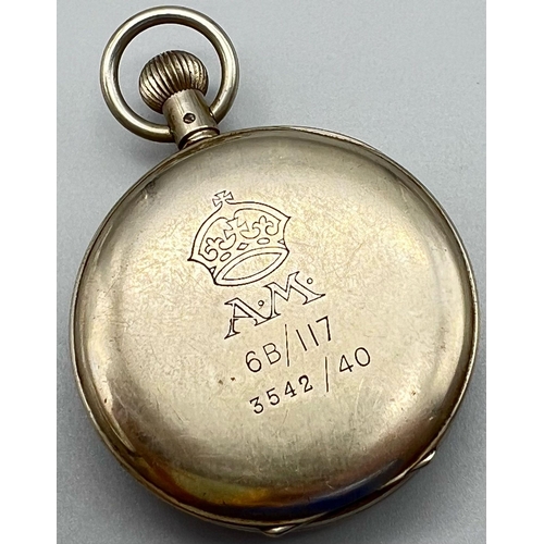 675 - A Very Good Condition WW2 Air Ministry Pocket Watch Marked A.M 6B/117 3542/40 on Rear of Case 6.5cm ... 