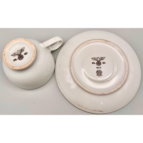 713 - WW2 German 1939 Dated Cup and Saucer. Marked: H.U for Heer Unterkunft (Quartermaster Stores).