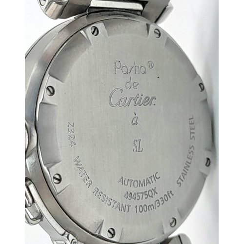 1026 - A Pasha de Cartier Automatic Gents Watch. Stainless steel strap and case - 36mm. Lavender dial with ... 