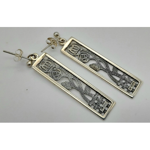 1027 - Vintage Pair of Rennie Mackintosh Design Sterling Silver Filigree Earrings 4cm Drop in Vintage Prese... 