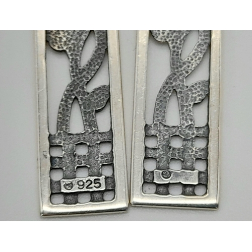 1027 - Vintage Pair of Rennie Mackintosh Design Sterling Silver Filigree Earrings 4cm Drop in Vintage Prese... 