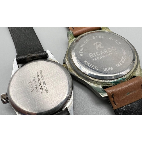 1326 - 2 VINTAGE WATCHES: A RICARDO QUARTZ, AND A TRICE MECHANICAL MOVEMENT. BOTH WITH LEATHER STRAPS, a/f