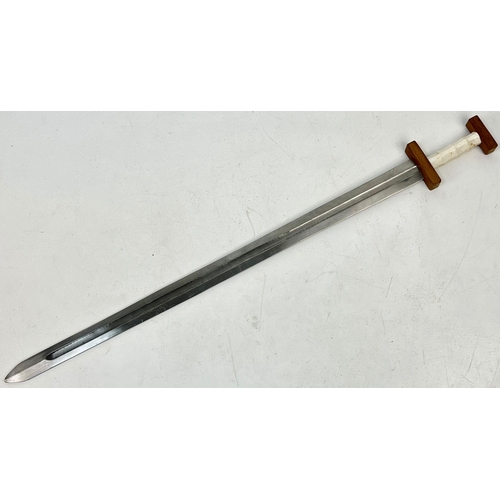 894 - A Vintage Very Good Condition Medieval Style Heavy Steel, Wood and bone Reproduction Long Sword 99cm... 