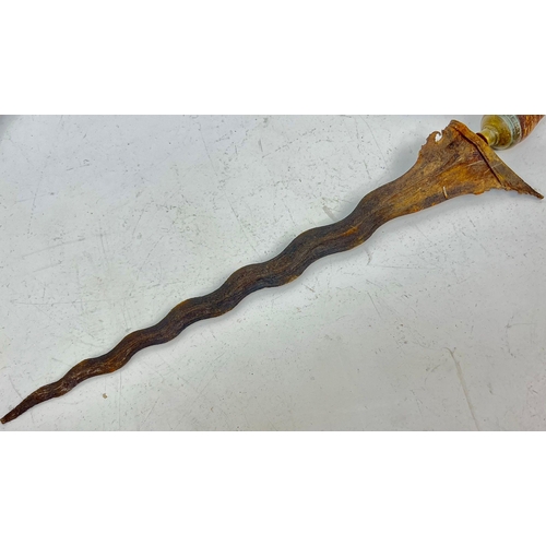 922 - An Antique Very Early Wood and Metal Hand Carved Kris Knife and Sheath 46cm Length