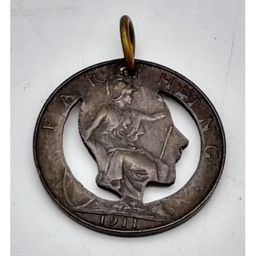 1309 - A Very Rare George V Farthing Expertly Cut into a Silhouette Pendant