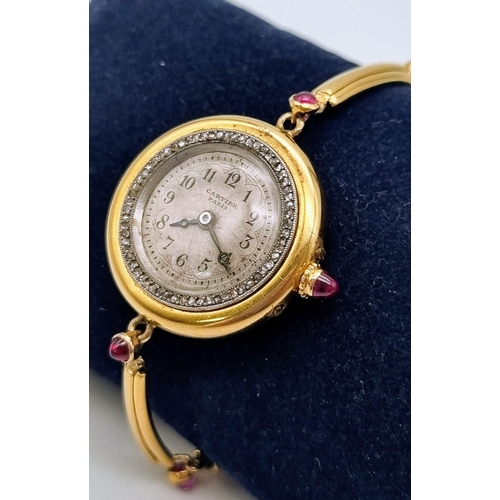 1365 - An Antique Cartier 18K Gold, Diamond and Ruby Ladies Watch. Gold and ruby bracelet. Gold case - 25mm... 