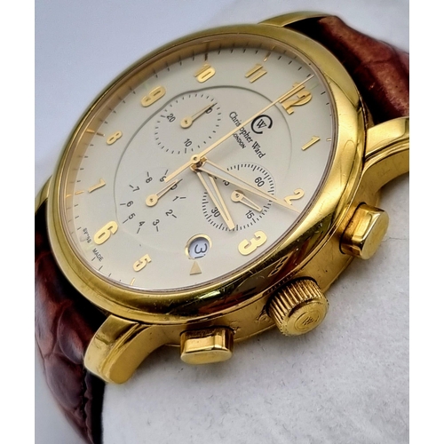 212 - Men’s Vintage Christopher Ward London 13 Jewel Swiss Chronograph 44mm case including crown. Just Ser... 