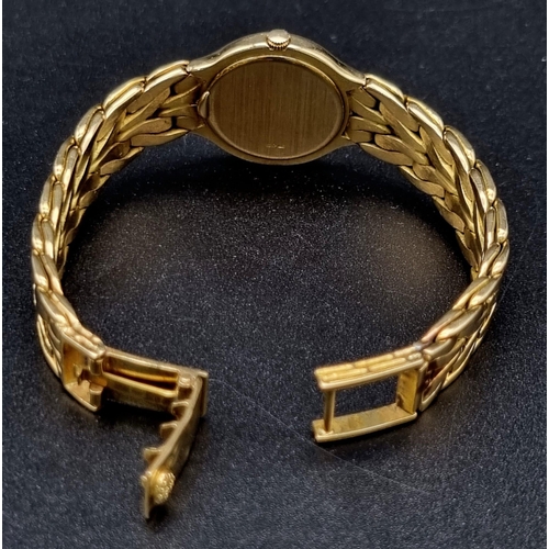 271 - A Patek Phillipe 18k Gold Ladies Watch. 18k gold strap and case - 22mm. White dial with diamonds on ... 