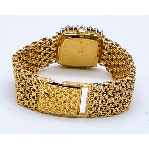 31 - A Patek Phillipe 18K Gold and Diamond Ladies Dress Watch. 18k gold mesh bracelet. Gold and diamond b... 