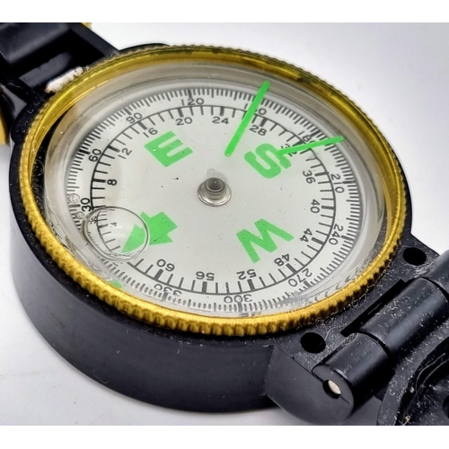 375 - AN ENGINEER DIRECTIONAL COMPASS WITH FOLDING SITES AND SPIRIT LEVEL AS USED BY THE SBS.