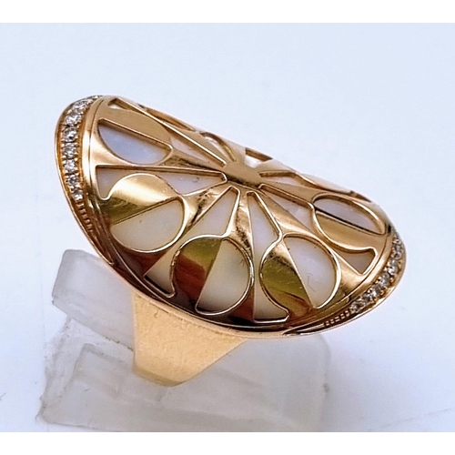 388 - A Bulgari 18k Yellow Gold, Diamond and Mother of Pearl Jewellery Set. Ring - size M. 38.2g total wei... 