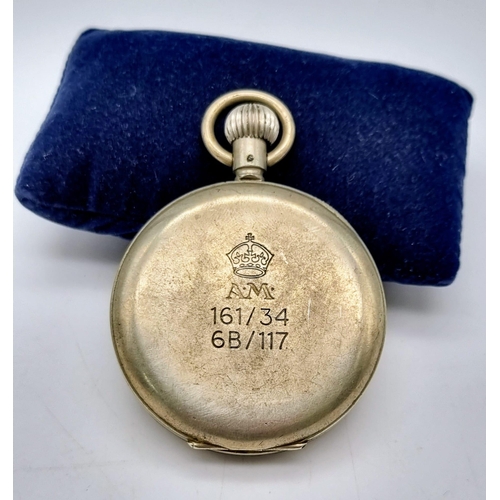 640 - A Very Good Condition WW2 Air Ministry Pocket Watch Marked 83817 on face and A.M 161/34 6B/117 on Re... 