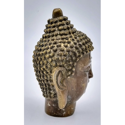 768 - Vintage or Older Oriental Cast Bronze Bust of Buddha or a Deity with Markings to Base 14cm Tall