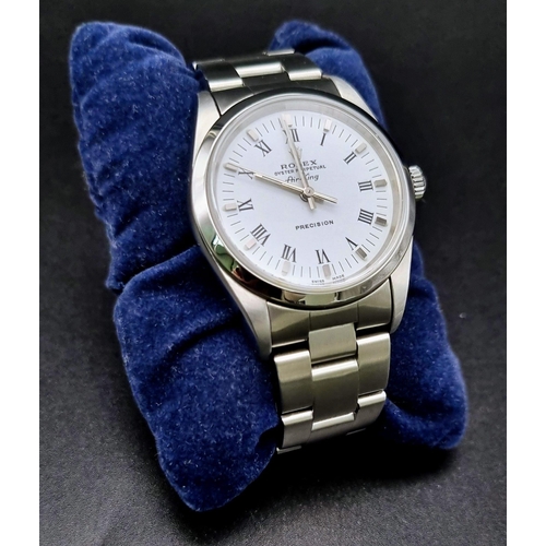 907 - A Rolex Oyster Perpetual Air King Gents Watch. Stainless steel strap and case - 34mm. White dial. Au... 