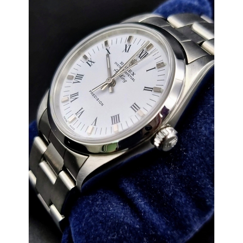 907 - A Rolex Oyster Perpetual Air King Gents Watch. Stainless steel strap and case - 34mm. White dial. Au... 