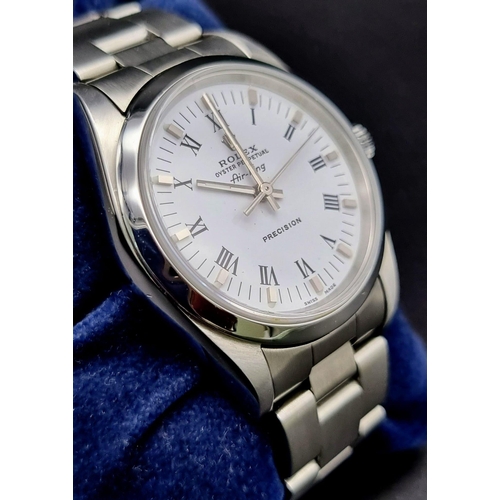 907 - A Rolex Oyster Perpetual Air King Gents Watch. Stainless steel strap and case - 34mm. White dial. Au... 