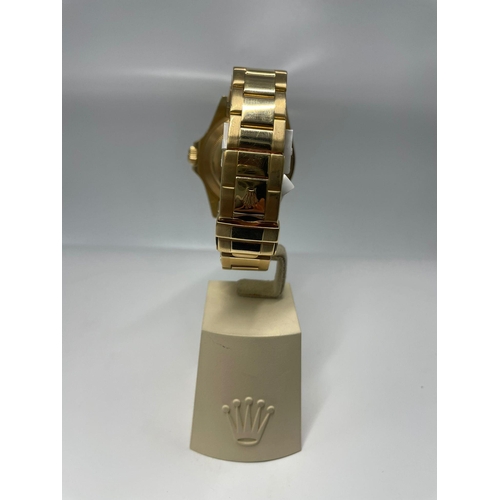 9 - ROLEX YACHTMASTER IN 18K GOLD WITH BOX AND PAPERS, SOLID GOLD STRAP, VERY GOOD CONDITION  40mm