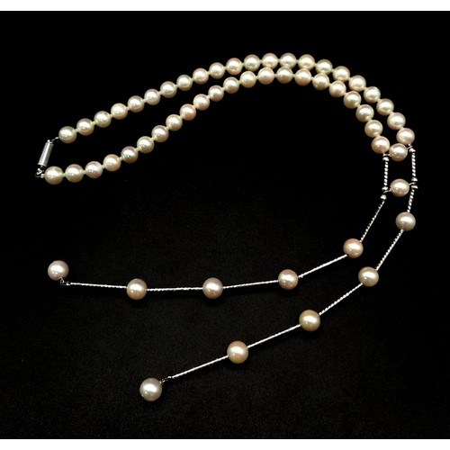 310 - A Victorian-Style Pearl Necklace with Pearl Drops. 35g. 36cm and two 16cm drops. Comes in a presenta... 