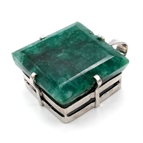 782 - An Antique-Style Large Emerald Pendant. Rectangular step cut. 925 Sterling silver. Approx 100ct. 64.... 