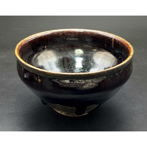 66 - A VERY RARE CHINESE SONG PERIOD (900-1200) JIAN TEA BOWL , WITH A UNIQUE METAL BAND AROUND THE RIM  ... 