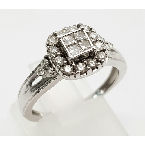 1122 - 9k White Gold Diamond Cluster Ring.
0.65ct Diamond
Weighs 2.7g
Size N