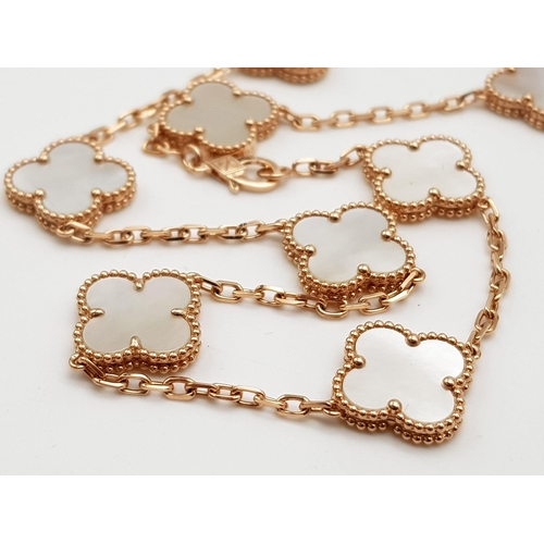 181 - A Van Cleef and Arpels Alhambra chain with 10 motifs - 18ct rose gold with mother of pearl motif ins... 