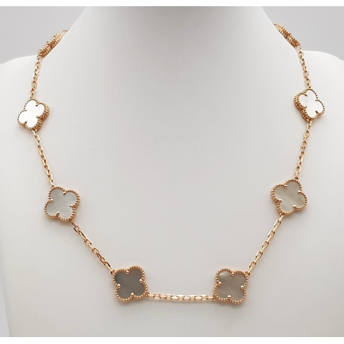 181 - A Van Cleef and Arpels Alhambra chain with 10 motifs - 18ct rose gold with mother of pearl motif ins... 