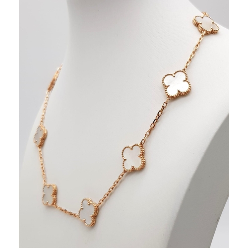 181 - A Van Cleef and Arpels Alhambra chain with 10 motifs - 18ct rose gold with mother of pearl motif ins... 