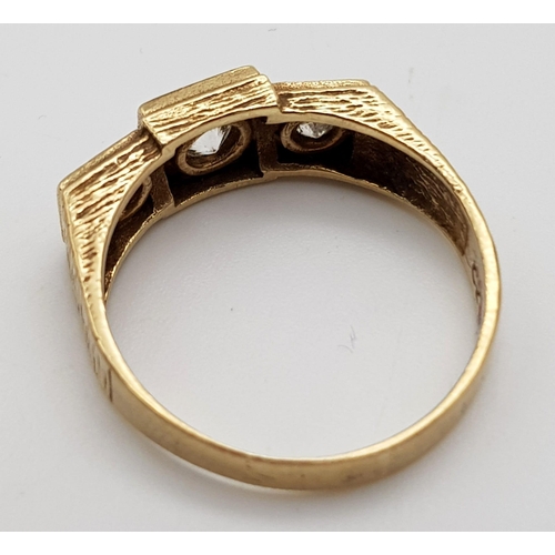 341 - A classic 3 stone ring set in 9k yellow gold, Ring size R1/2, total weight 3.8 grams