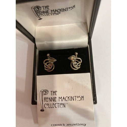 434 - Pair of SILVER RENNIE MACKINTOSH DESIGNED EARRINGS from Carrick of Glasgow. Having Screw back fittin... 