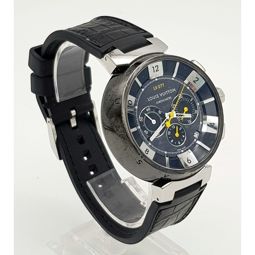 A Louis Vuitton LV 277 Chronometer Gents watch. Black leather