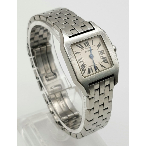 72 - A Cartier Stainless Steel Small Tank Watch. Case - 20 x 30mm. White dial. Quartz movement in working... 