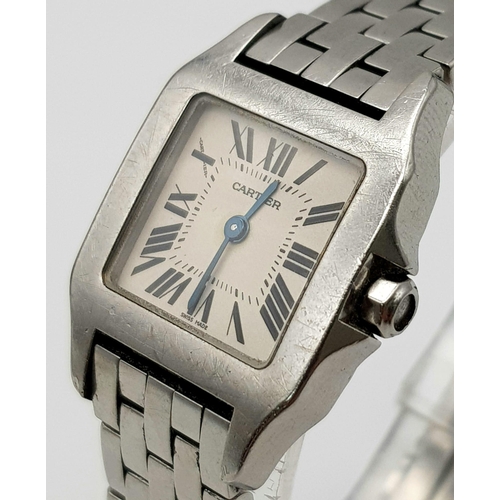 72 - A Cartier Stainless Steel Small Tank Watch. Case - 20 x 30mm. White dial. Quartz movement in working... 