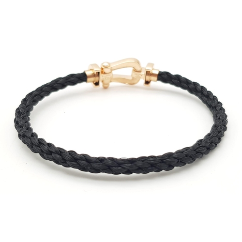 74 - A Very Fashionable Fred Bracelet,18k Rose Gold With Black Braided Cord, Size 18cm