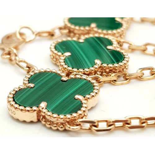 776 - A Van Cleef and Arpels Alhambra bracelet with 5 motifs - 18ct rose gold with malachite inserts. Leng... 