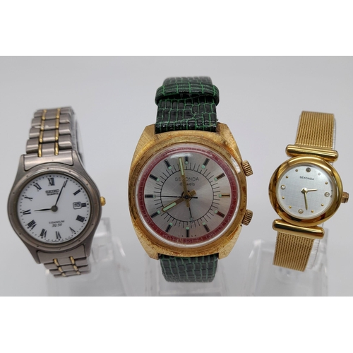 1004 - 3 watch selection including a Seiko, Sekonda and a Timex. As found