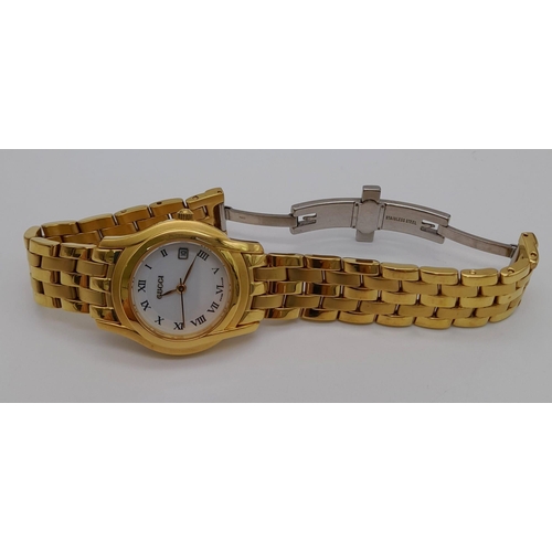 200 - GUCCI 5400L GOLD TONE BRACELET LADIES WATCH, WHITE FACE ROMAN NUMERALS WITH DATE BOX, 28MM CASE, FUL... 