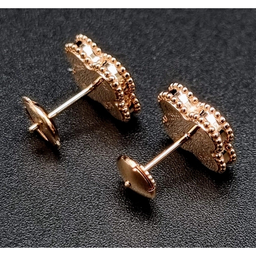 755 - A Pair of 18K Rose Gold Van Clef & Arpels - Alhambra Earrings with Cornelian Inserts.