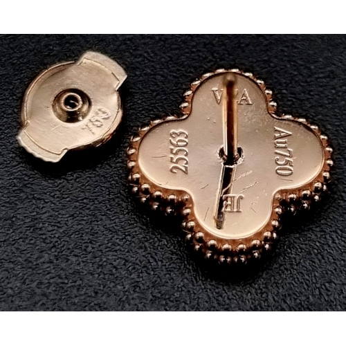 755 - A Pair of 18K Rose Gold Van Clef & Arpels - Alhambra Earrings with Cornelian Inserts.