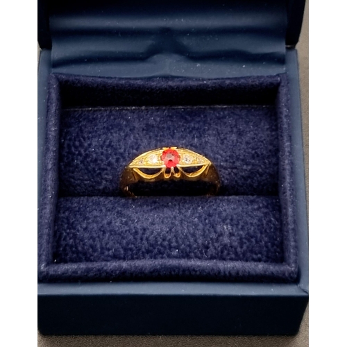 762 - A 18k Yellow Gold 5 Stone Ruby and Diamond Ring. Ring Size M, Total Weight 2.1 grams.